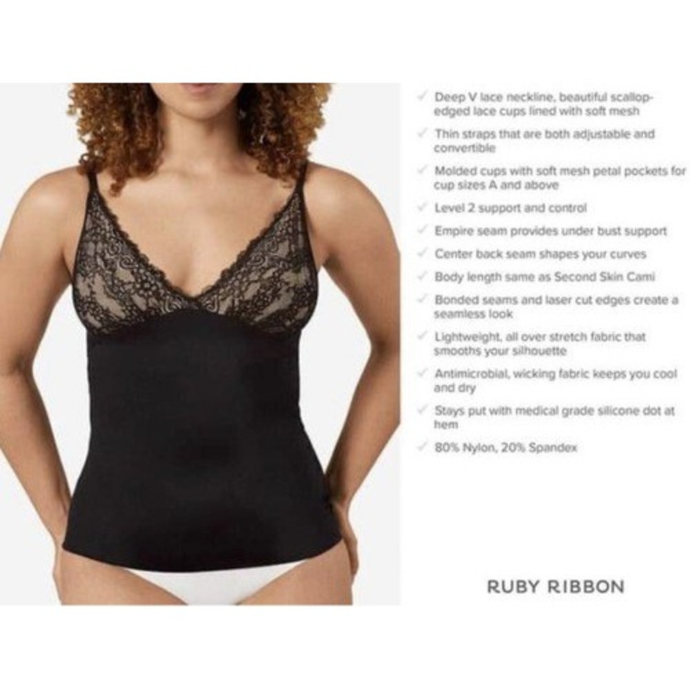 Ruby Ribbon Lace Second Skin Cami 1749 Size 28 Black Shapewear NIP
